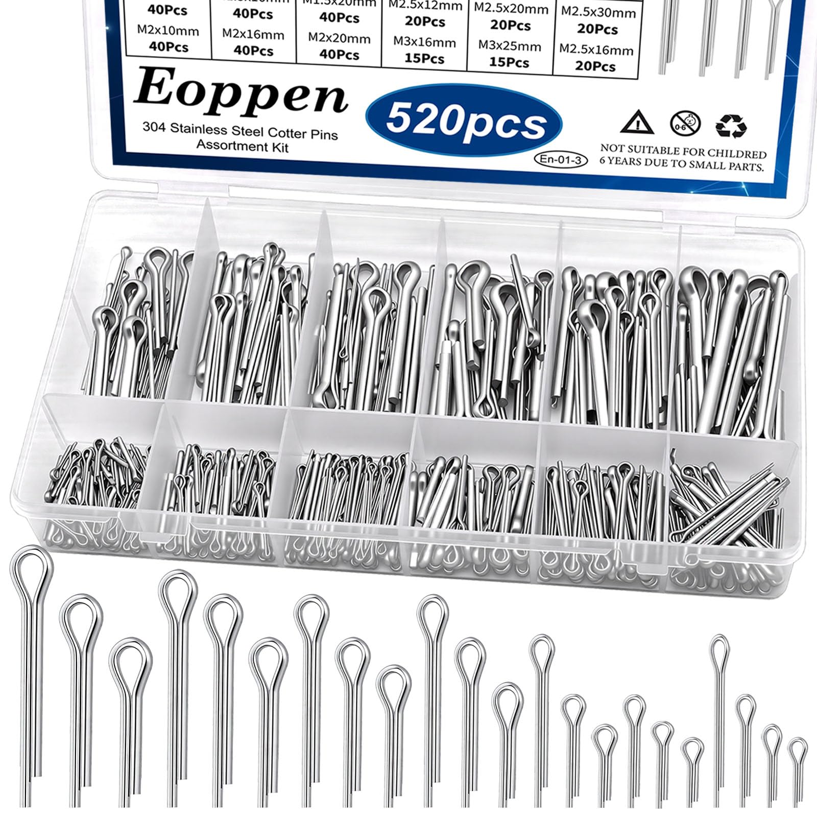 132Pcs Clevis Pin Cotter Pin Hair Pin Assortment Kit - 304 Stainless Steel 15 Sizes Cotter Pin & R Clips Pin Zinc-Plated Single Hole Flat Head Clevis Pins — Amazon image 8