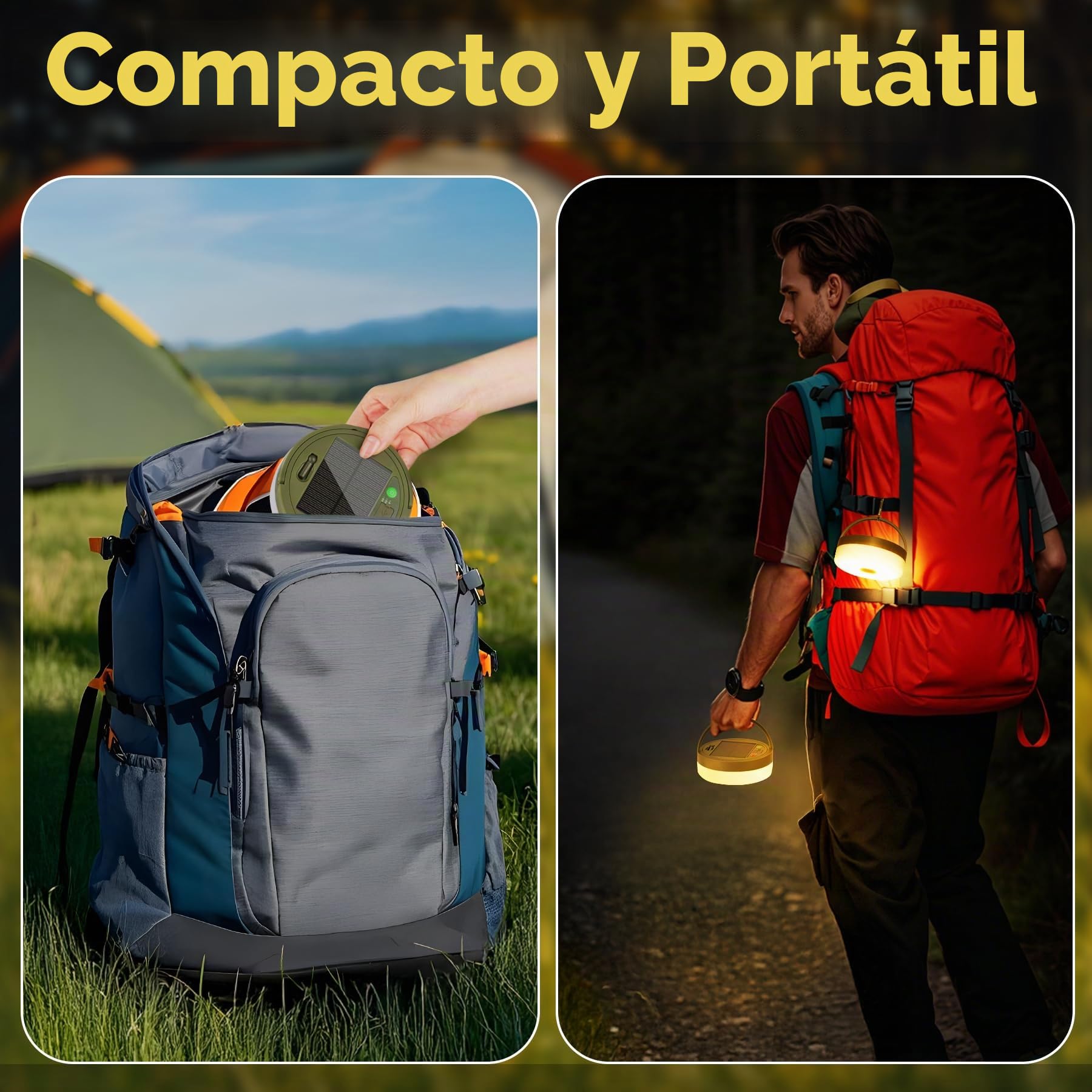10M Retráctil Cadena de Luces para Camping,3 en 1 portátil para exteriores a de Impermeable Lampara Camping,8 modos de iluminación,Solar y USB de carga,pour le Jardín,la décoration de patio
