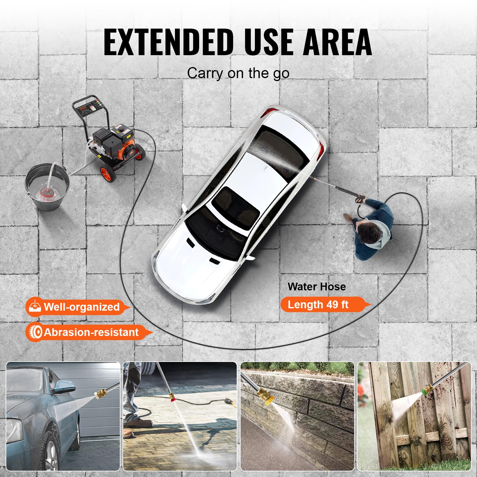 VEVOR Myjka wysokociśnieniowa gazowa 4400 PSI 15 l/min, 2,6 GPM gazowa myjka ciśnieniowa z miedzianą pompą, pistoletem natryskowym i przedłużką, zestaw 5 dysz, do samochodów, ogrodzeń, domów