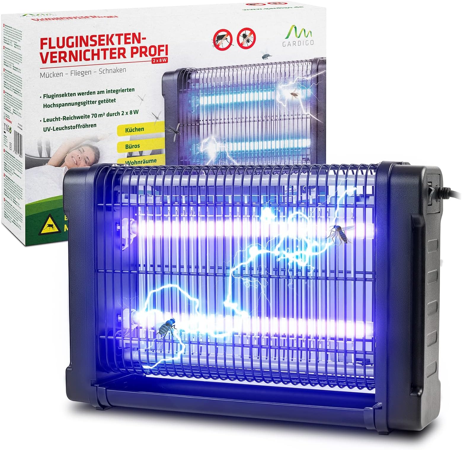 Gardigo electric insect killer with UV light for hanging against mosquitoes and flies