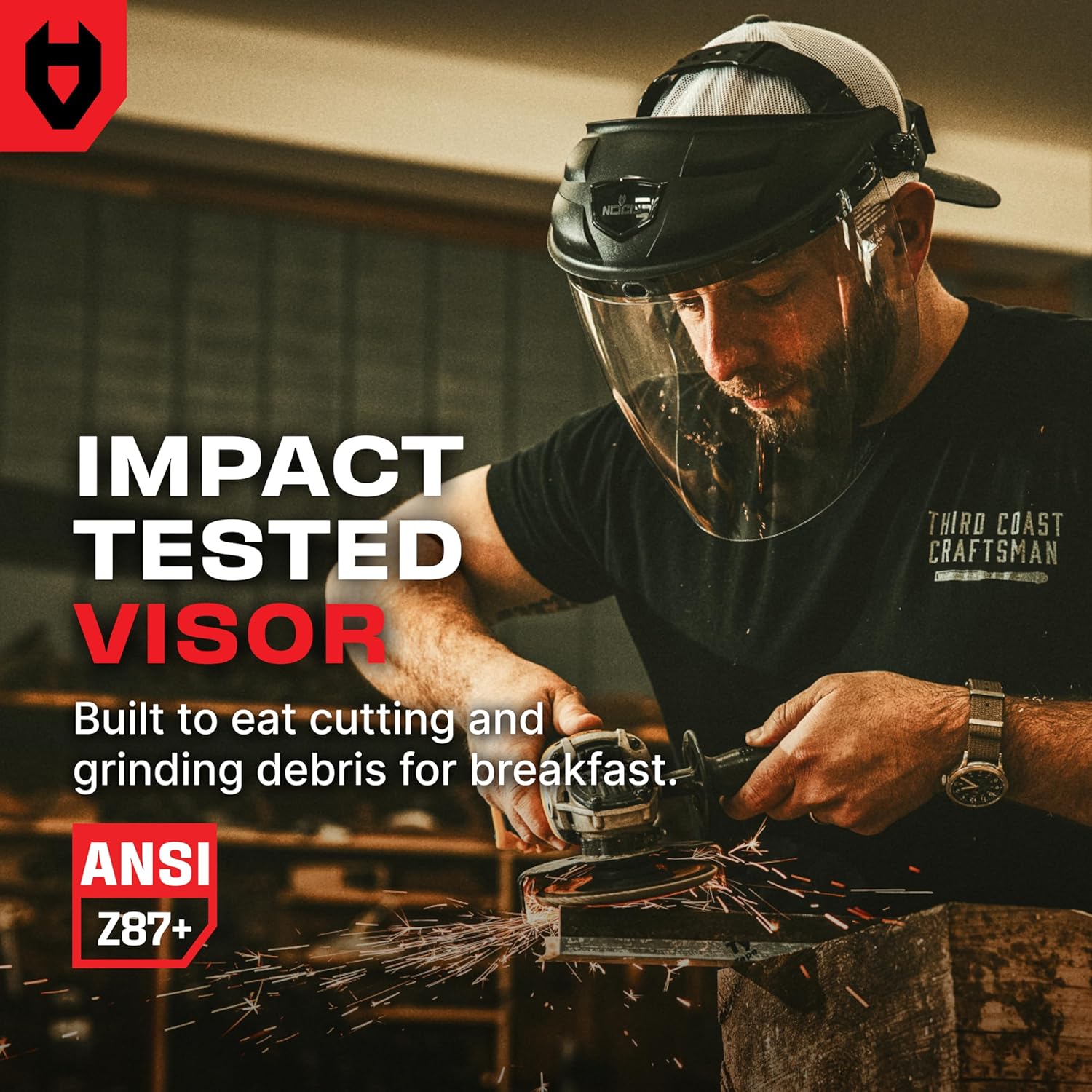 NoCry Premium Safety Face Shield for Grinding and Cutting — Clear Anti-Fog, Impact Resistant Visor and Adjustable Headgear — ANSI Z87.1 Certified for Industrial Use — Washable Sweatbands Included - Image 3