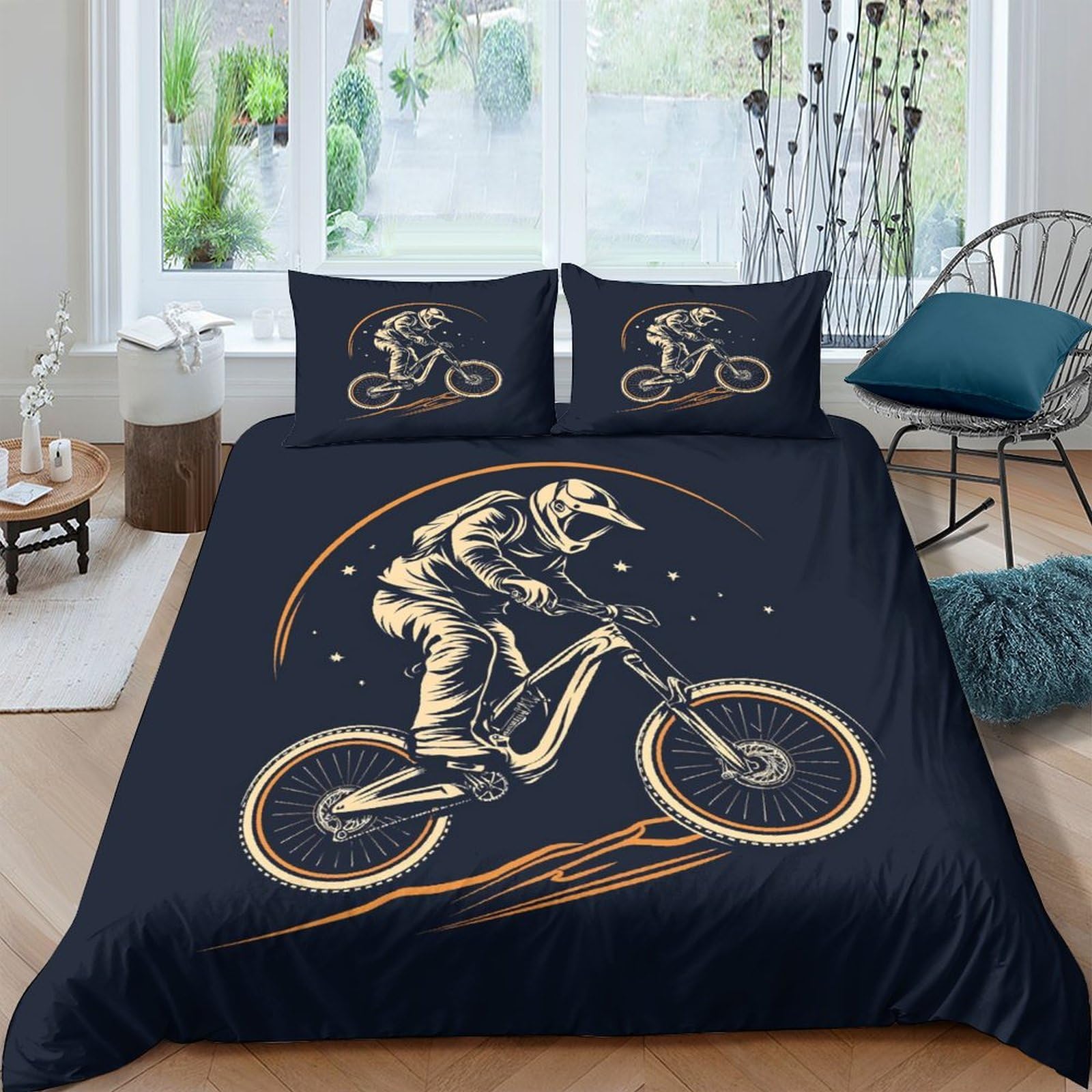 Stampato in 3D bicicletta Copertina Stampata Microfibra Disegnata Biancheria Da Letto Stile Morbido Set 3 Pezzi,Double（200x200cm）, Per Adolescenti E Adulti