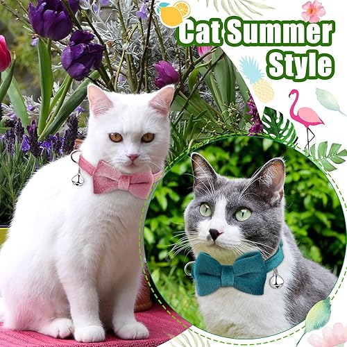 Miniatura 2 de 4 piezas de corbatín para gato con campana, cómodo terciopelo con bonito collar de seguridad para mascotas y cachorros (pequeño, rosa, rojo, morado