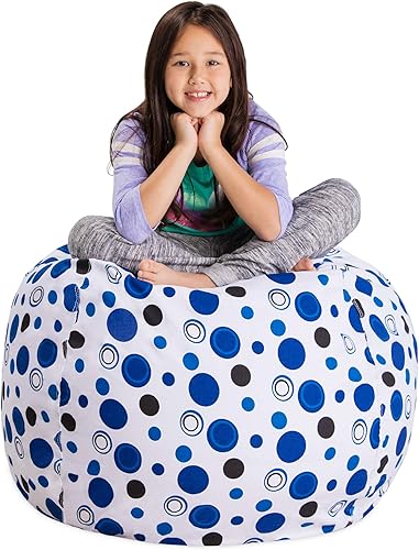 Miniatura 149 de Posh Stuffable - Sillón puff con almacenamiento para niños, contenedor de animales de peluche, organizador de juguetes de niños Lienzo Burbujas Azul
