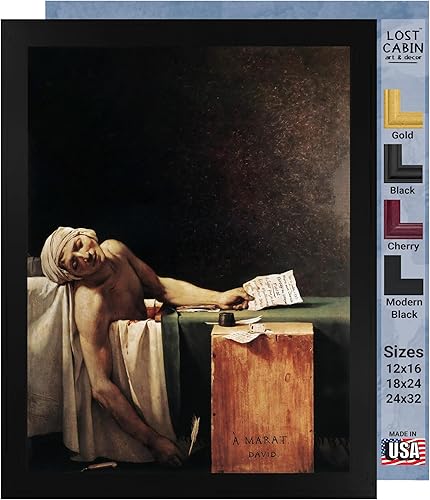 Cabaña perdida La muerte de Marat por Jacques Louis David Impresión en marco biselado negro Reproducción de pintura de obras de arte fino Póster