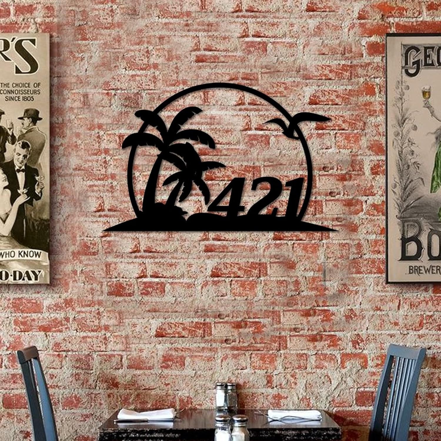 Personalized Palm Tree House Number Address Metal Sign Metal Wall Art, Outdoor Address Plaque Beach Decor Tropical Decor Custom Initial Metal Sign, House Warming Presents Farmhouse Decor 14in