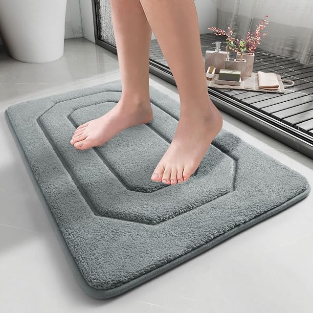 MARIBUR Memory Foam Bath Mat,Ultra Soft Non Slip and Absorbent Bathroom Rug,Machine Washable, Comfortable,Thick Bath Rug Carpet for Bathroom Floor,Tub and Shower