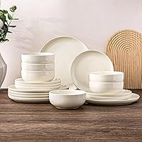 Vista 19 de Juegos de vajilla de cerámica de AmorArc, Juego de platos y cuencos de gres con borde ondulado, altamente resistente a las astillas y grietas