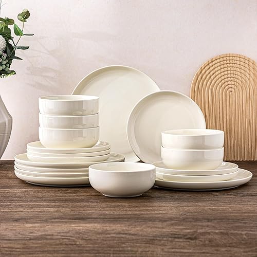 Miniatura 19 de Juegos de vajilla de cerámica de AmorArc, Juego de platos y cuencos de gres con borde ondulado, altamente resistente a las astillas y grietas