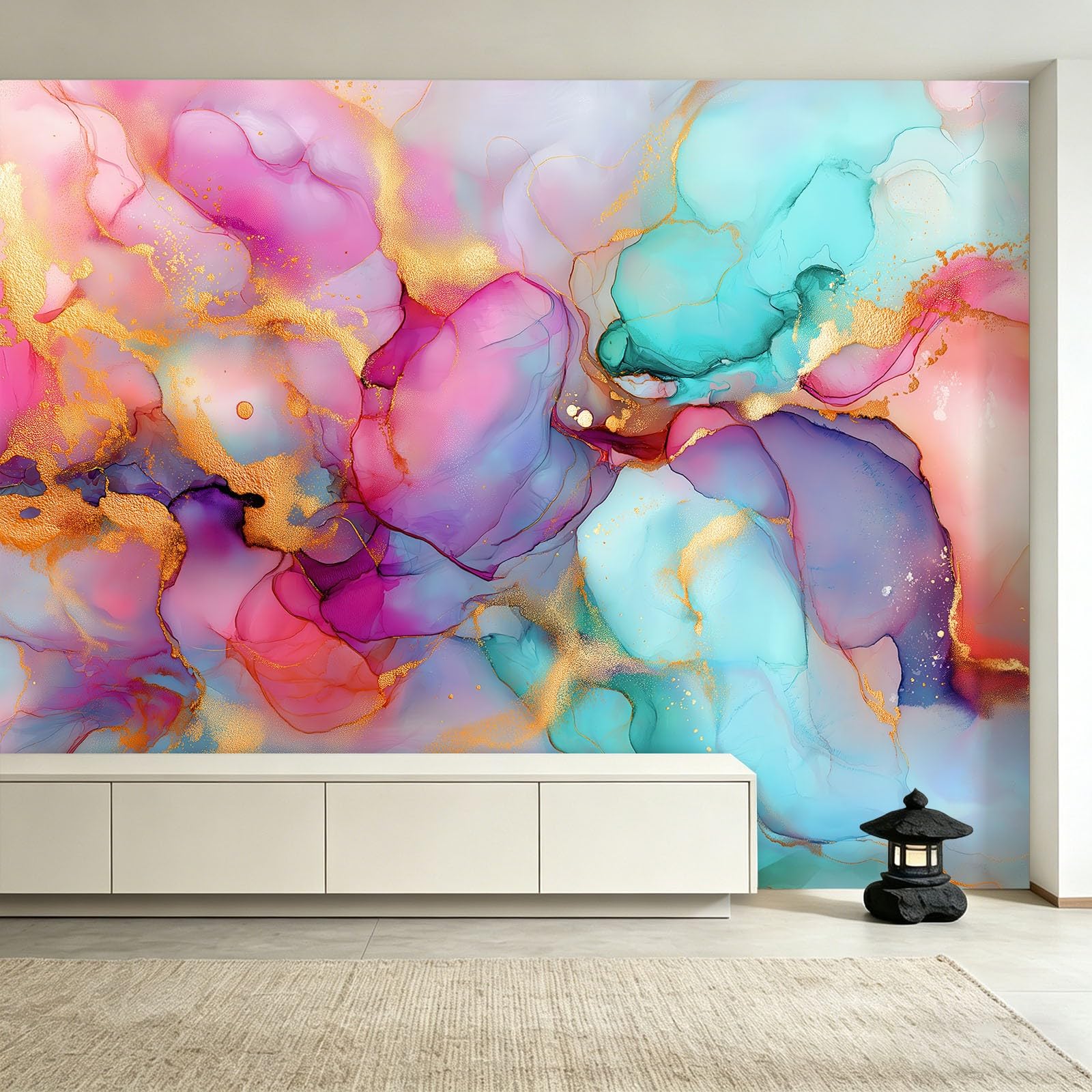 Carta da parati fotografica in tessuto non tessuto, elegante inchiostro alcool, 300 x 210 cm, viola, motivo marmo, stampa Full HD, moderna effetto 3D, decorazione da parete, colori resistenti alla