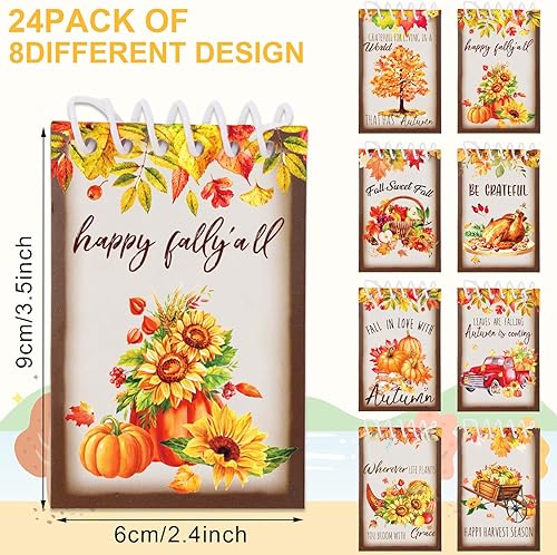 Miniatura 2 de Whaline 24 mini blocs de notas de otoño, rústicas, de granja, espiral, de bolsillo, calabaza, pavo, hojas de arce, cuadernos para Acción de Gracias,