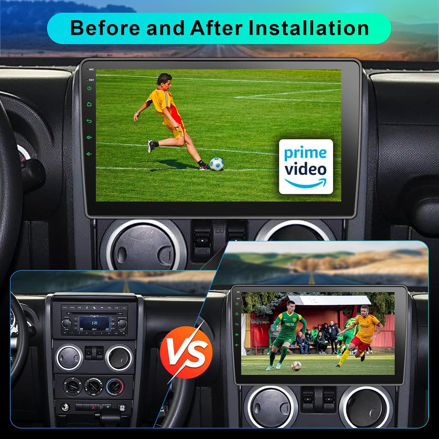 8 Core Car Radio for Jeep Wrangler JK Compass Grand Cherokee Dodge Ram Upgrade Stereo Wireless CarPlay Android Auto,10 '' Touchscreen Head Unit GPS WiFi AM/FM SWC