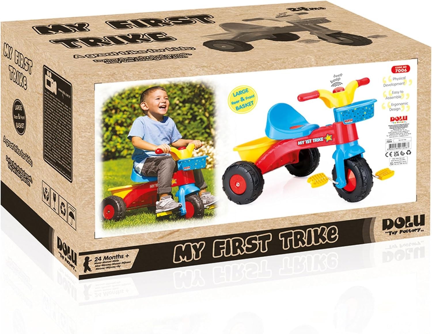 Dolu My First Trike Ride On Toddler Tricycle with Horn and Durable Plastic Construction for Kids Ages 2 to 5, Indoor and Outdoor Play, Red