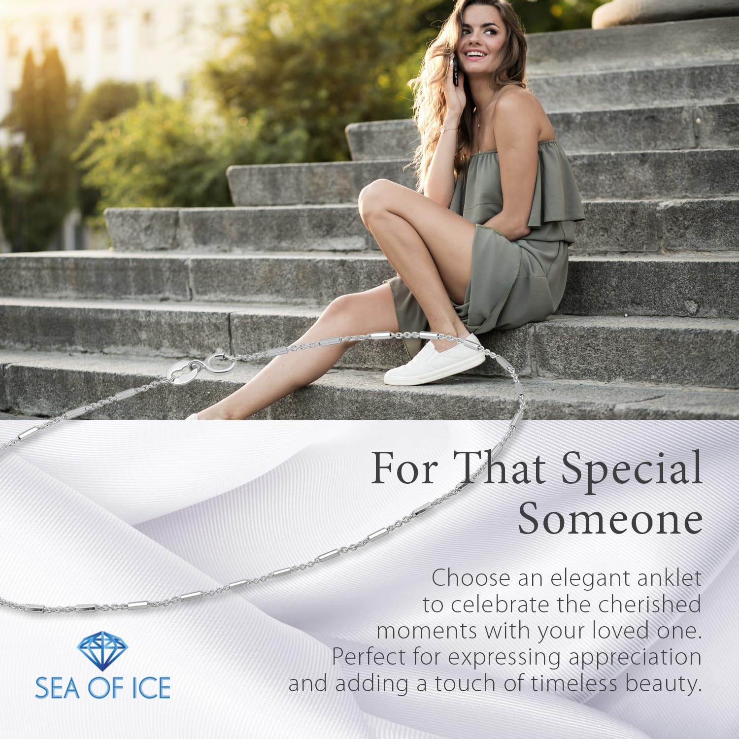 SEA OF ICE Sterling Silver Diamond-Cut Bar Station Rolo Chain Anklet - 1mm Anklet Size 9", 10" and 11" Italy - Nickel-Free Jewelry - Image 7
