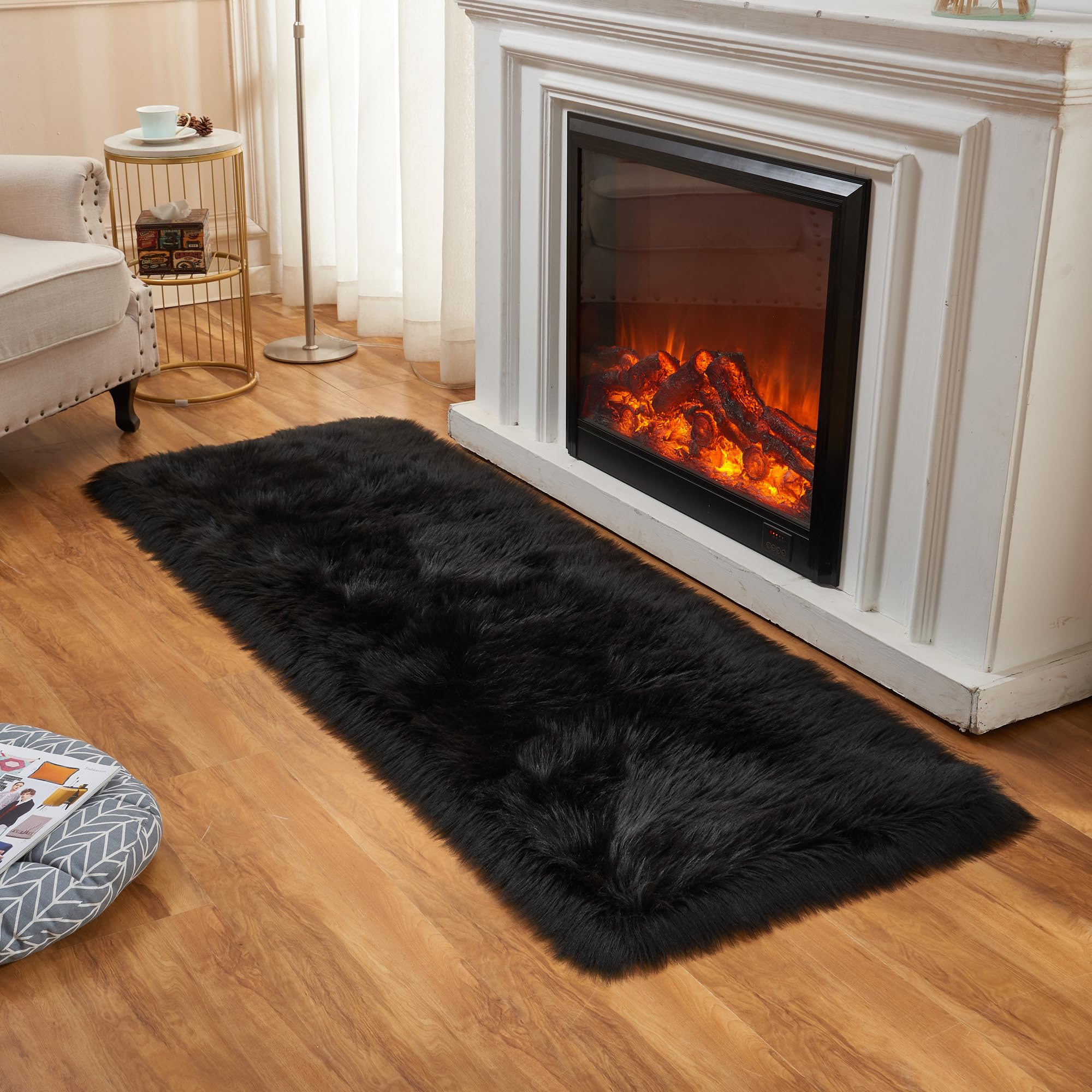 EasyJoy Ultra Soft Fluffy Rugs Faux Fur Rug Chair Cover Seat Pad Fuzzy Area Rug (Black, 2x6 ft Rectangle) — image 1