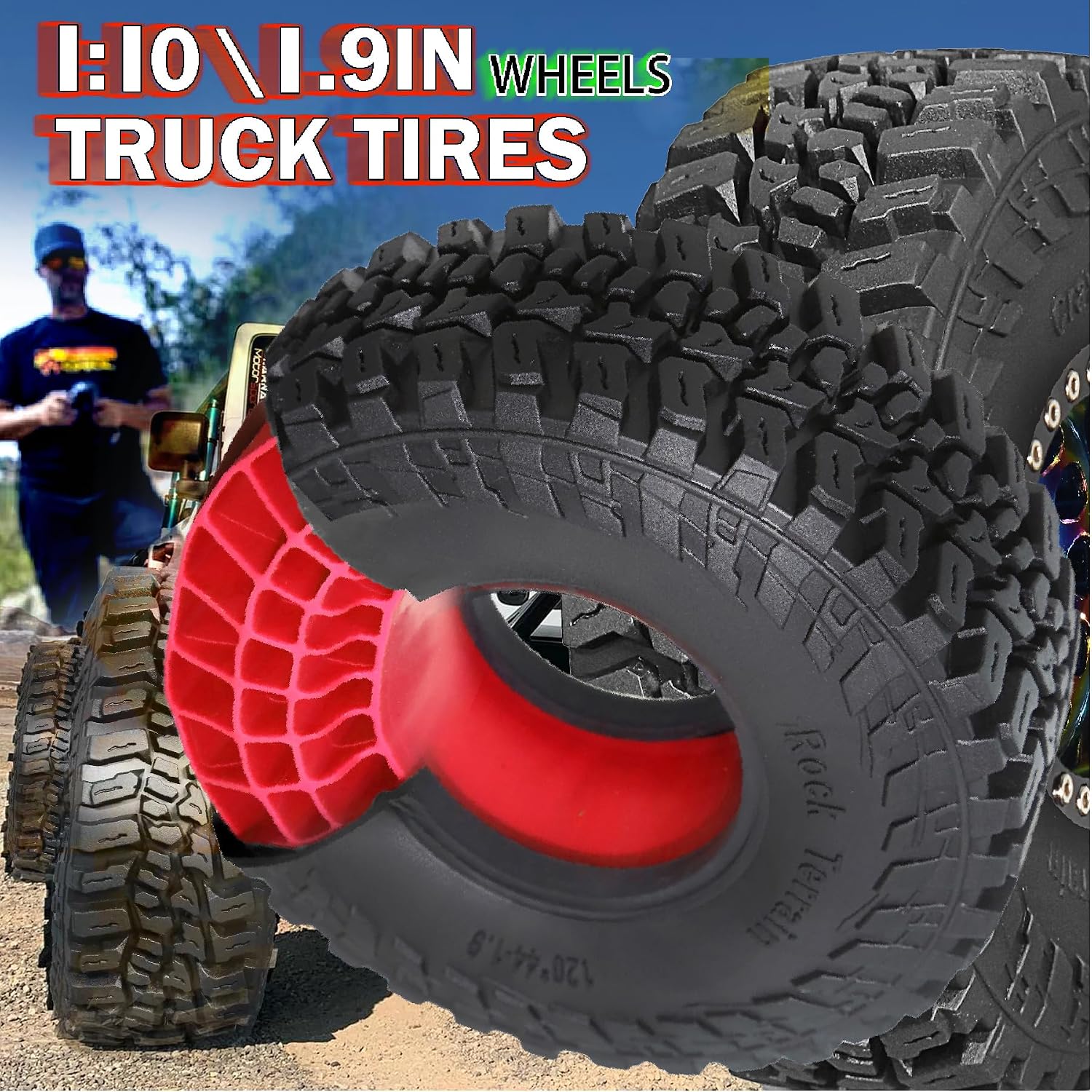 1.9" Silicone Inner RC Crawler Tires Set All Terrain Mud Slingers Tyres Height 4.72'' / 120mm Fit for 1/10 RC Crawler Axial SCX10 II III Traxxas TRX4 Tamiya CC01 D90 4PCS
