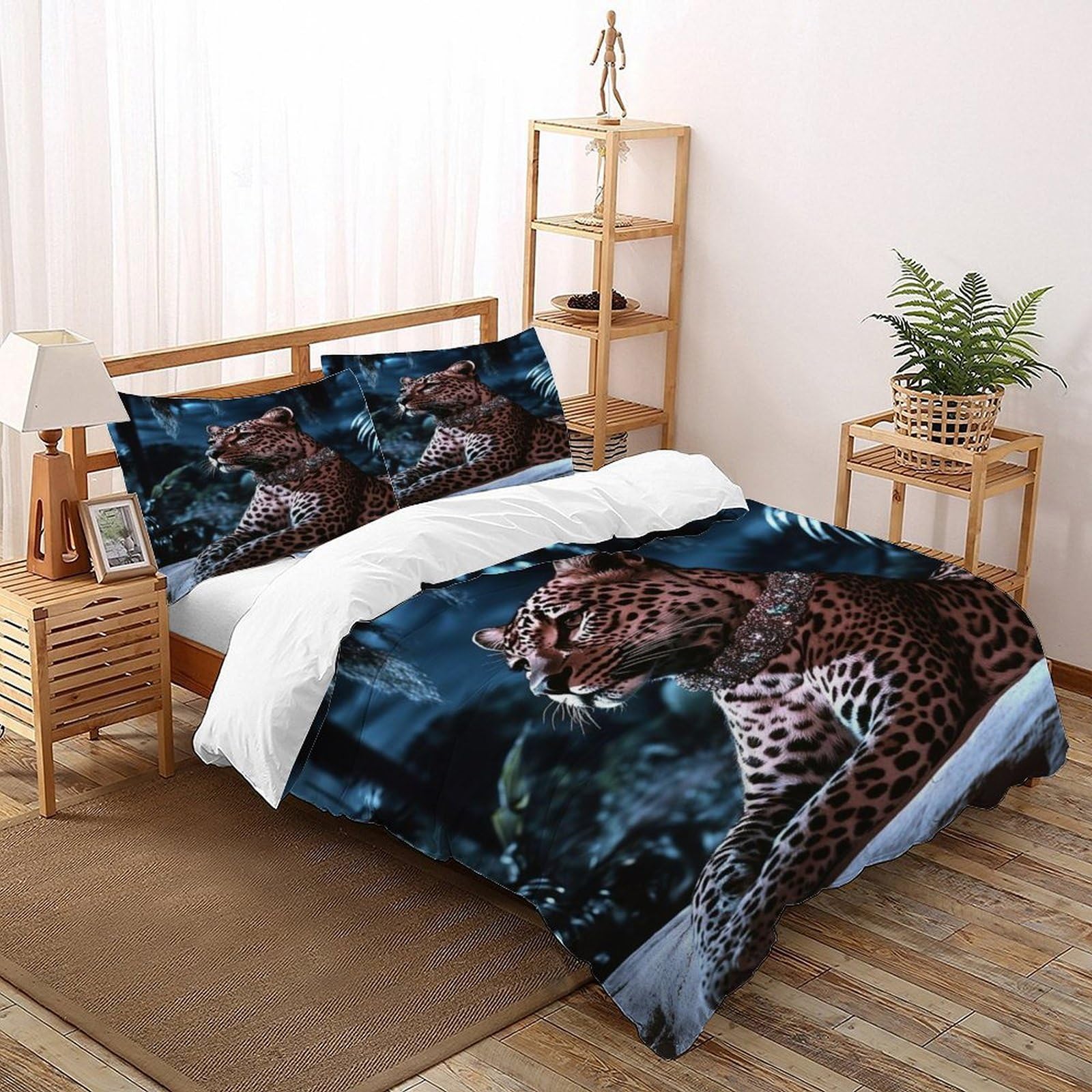 Housse de couette léopard 3D grand réalisme et finitions de lit double