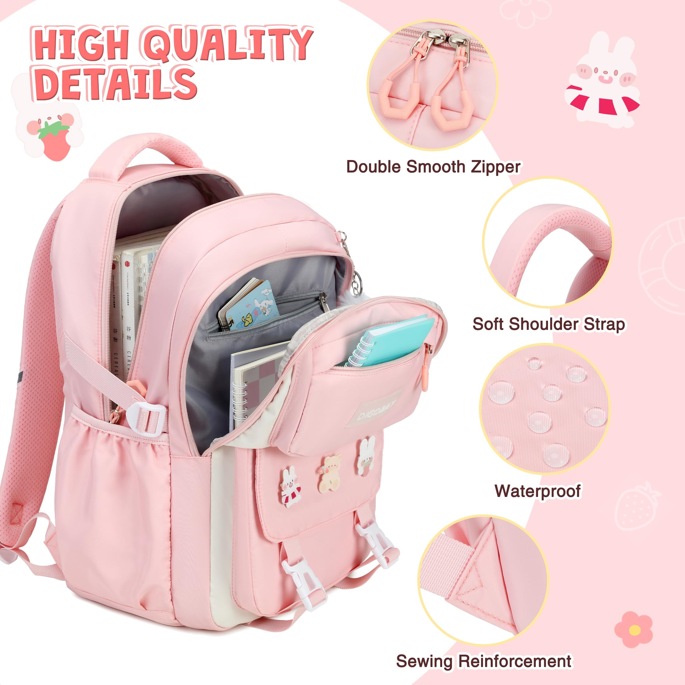 DIGOBAY Set zaino per la scuola per ragazze, zaino per bambini con astuccio portapranzo