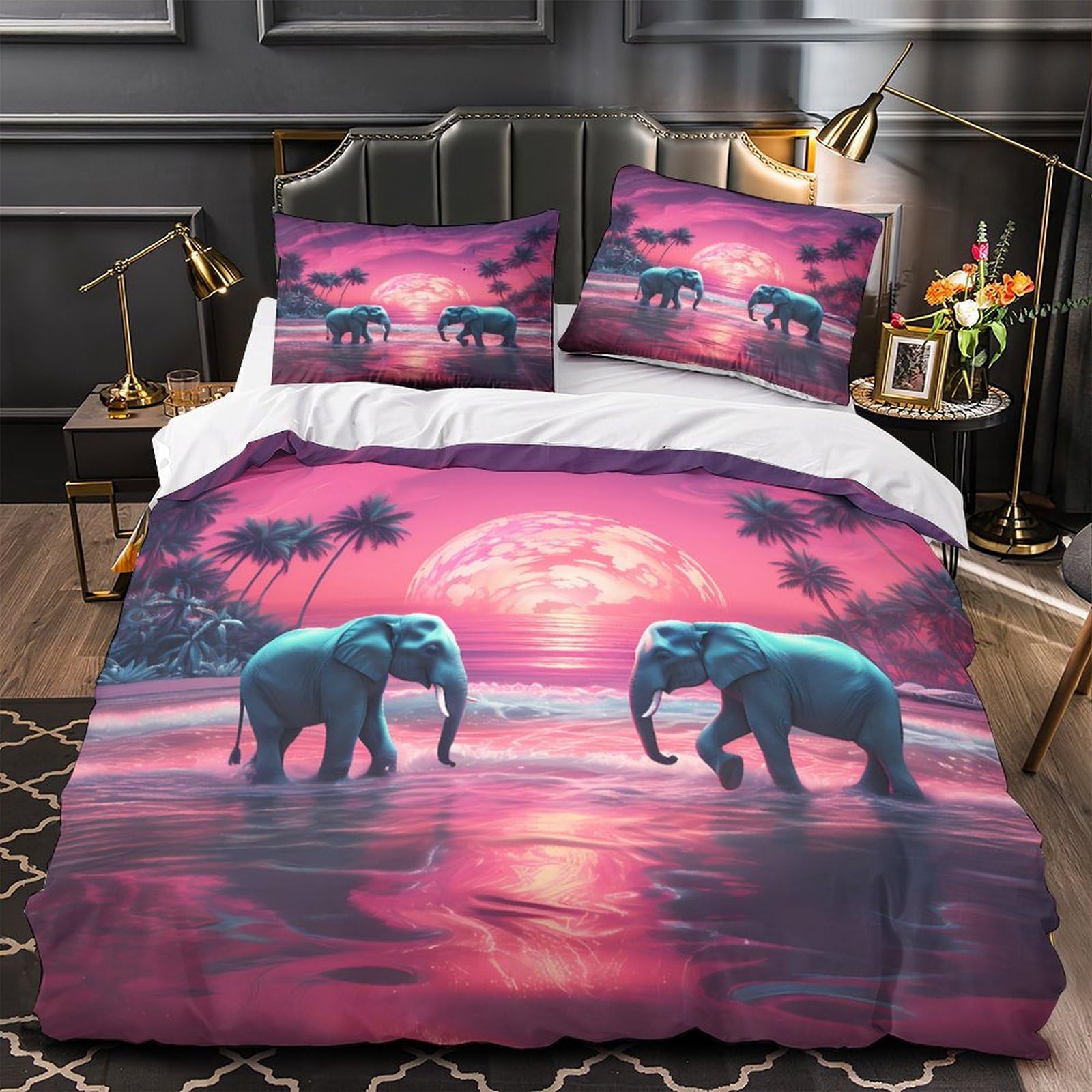 Housse de couette éléphant 3D 200x200 cm en microfibre douce avec parure de lit