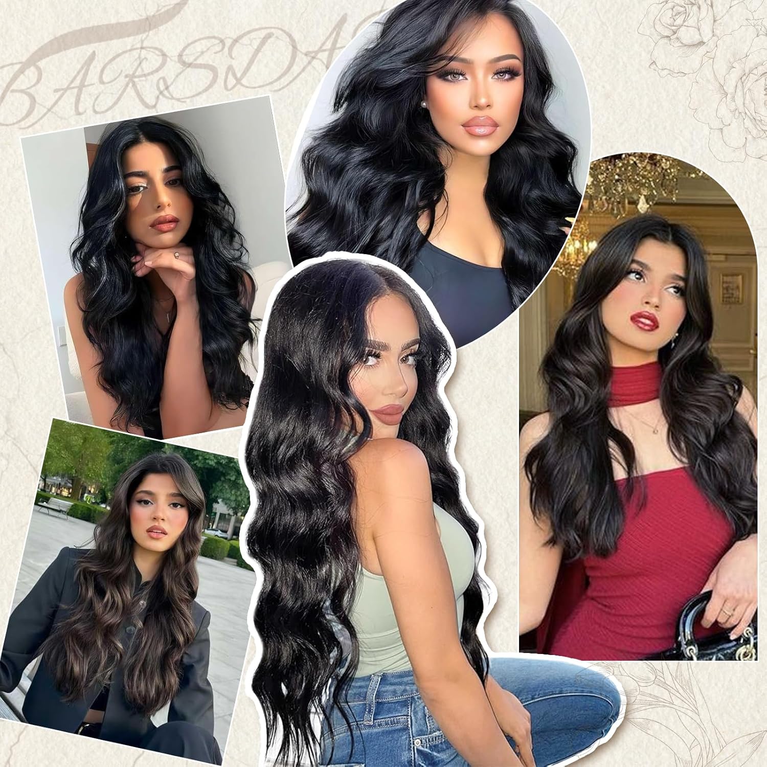 BARSDAR Long Wavy Black Wig - Long Wavy Middle Part Black Wig for Women - 26 Inch Natural Looking Thick Soft Synthetic Hair Replacement Wigs Daily Party Halloween Costume Wigs - Image 6