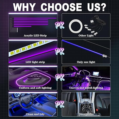 Miniatura 11 de Nueva versión Dreamcolor acrílico luces interiores del coche 18 en 1 RGB kit de iluminación ambiental del coche APP Control Zoned Control System 252