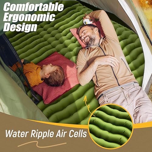 Miniatura 5 de Colchoneta de dormir doble  Autoinflable de 4 pulgadas extra gruesa para 2 personas con almohada con bomba de pie incorporada, alfombrilla inflable