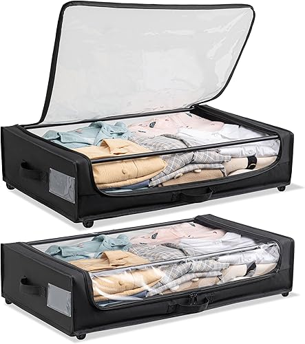 Contenedor de almacenamiento debajo de la cama con ruedas, almacenamiento que ahorra espacio para dormitorio, cubierta transparente con cremallera