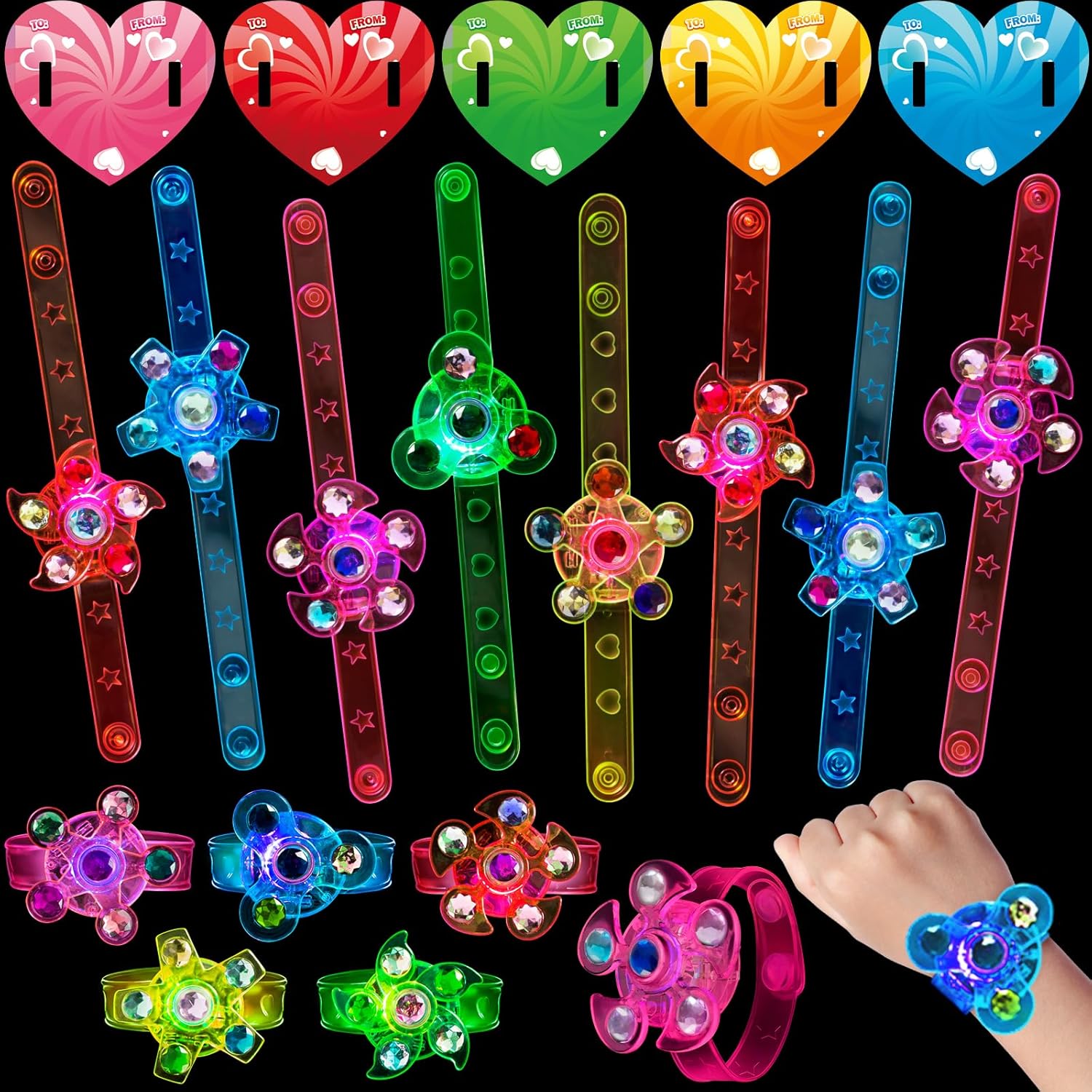 Valentines Day Gifts for Kids, 24 Pack Valentines Day Cards with Fidget Spinner, Valentines Cards for Kids Classroom, Stress Relief Toys for Classroom Exchange, Valentines Party Favors for School