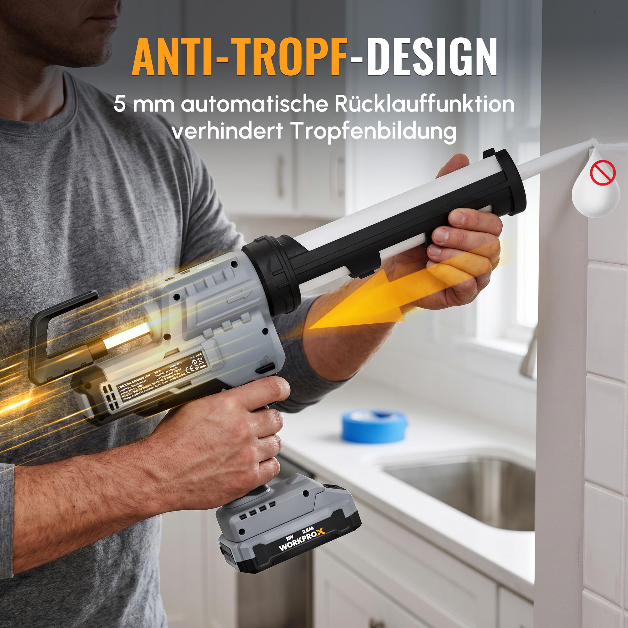 WORKPROX 20 V Akku-Kartuschenpistole, Elektrische Dichtstoffpistole 300 ml