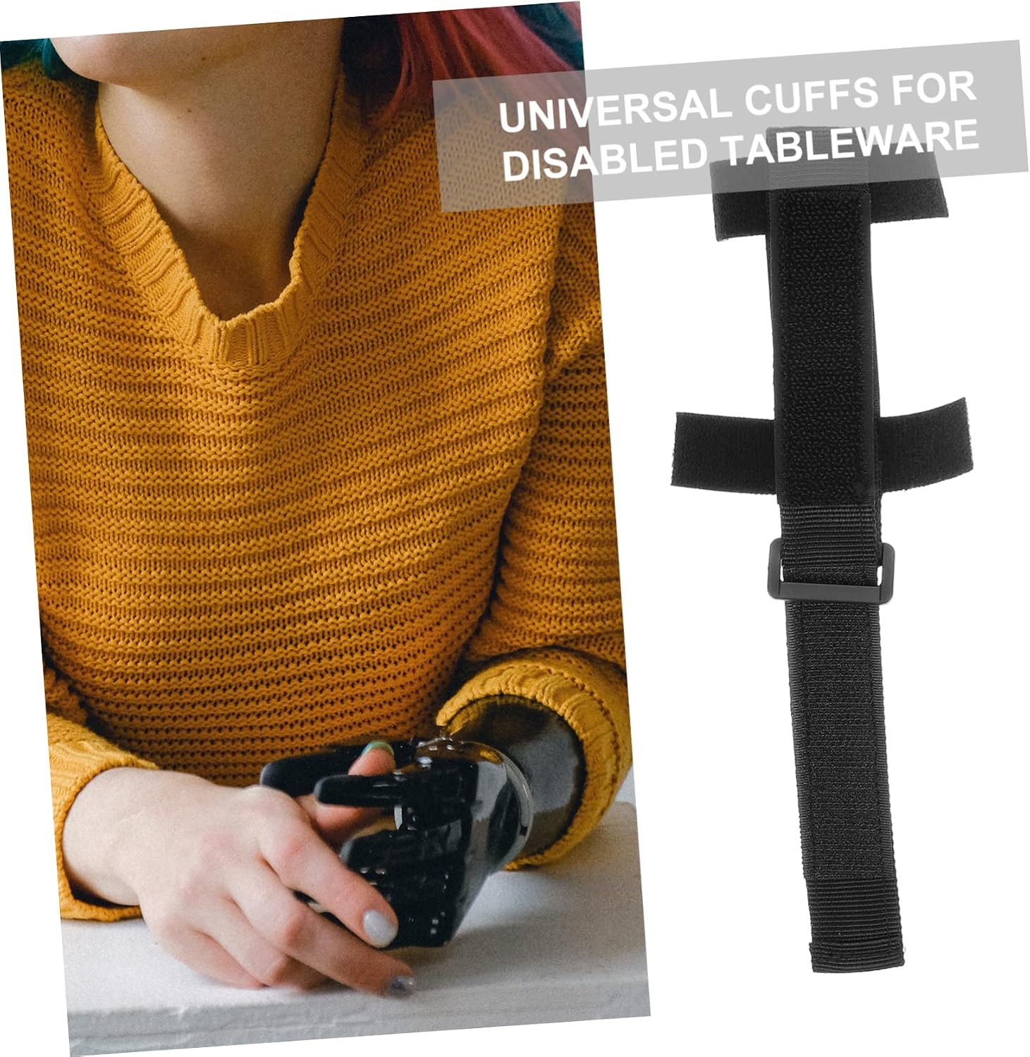 Universal Cuff Adaptive Utensil Holder for Disabled Individuals Non-Slip Spoon Fork and Chopsticks Set Adjustable Straps for Elderly and Self-Feeding Support