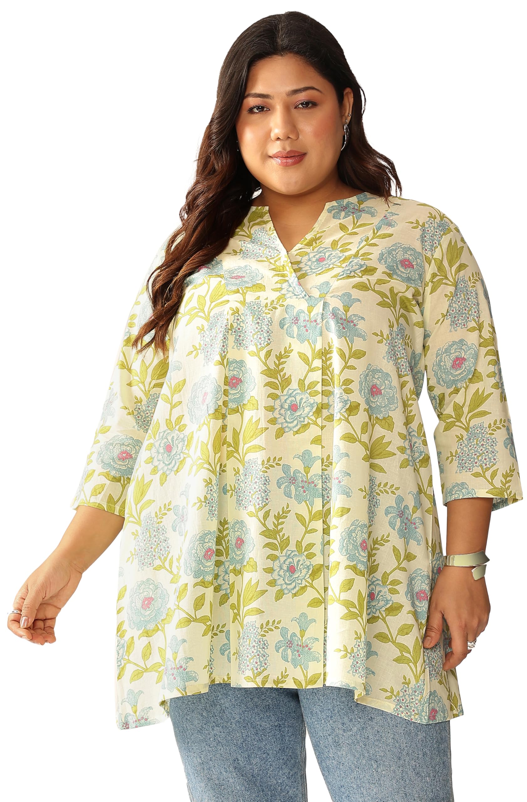 Women's Plus Size Pure Cotton Floral Printed A-line Tunic