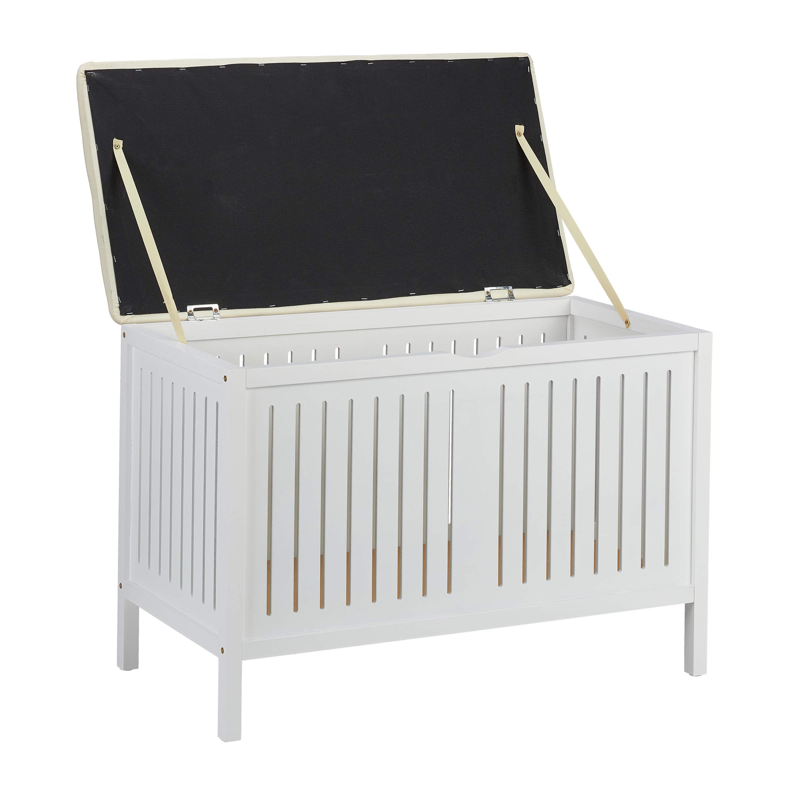 Relaxdays Cassapanca, Panca Contenitore con Seduta Imbottita, 80 L, Design Rustico, Portaoggetti, 56 x 78 x 39, Bianco