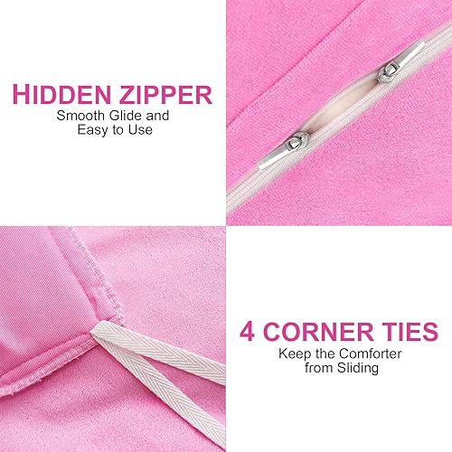Miniatura 5 de Juego de funda de edredón de felpa mullida de color rosa, tamaño King, funda de edredón de terciopelo suave de lujo, juego de cama de 4 piezas (1