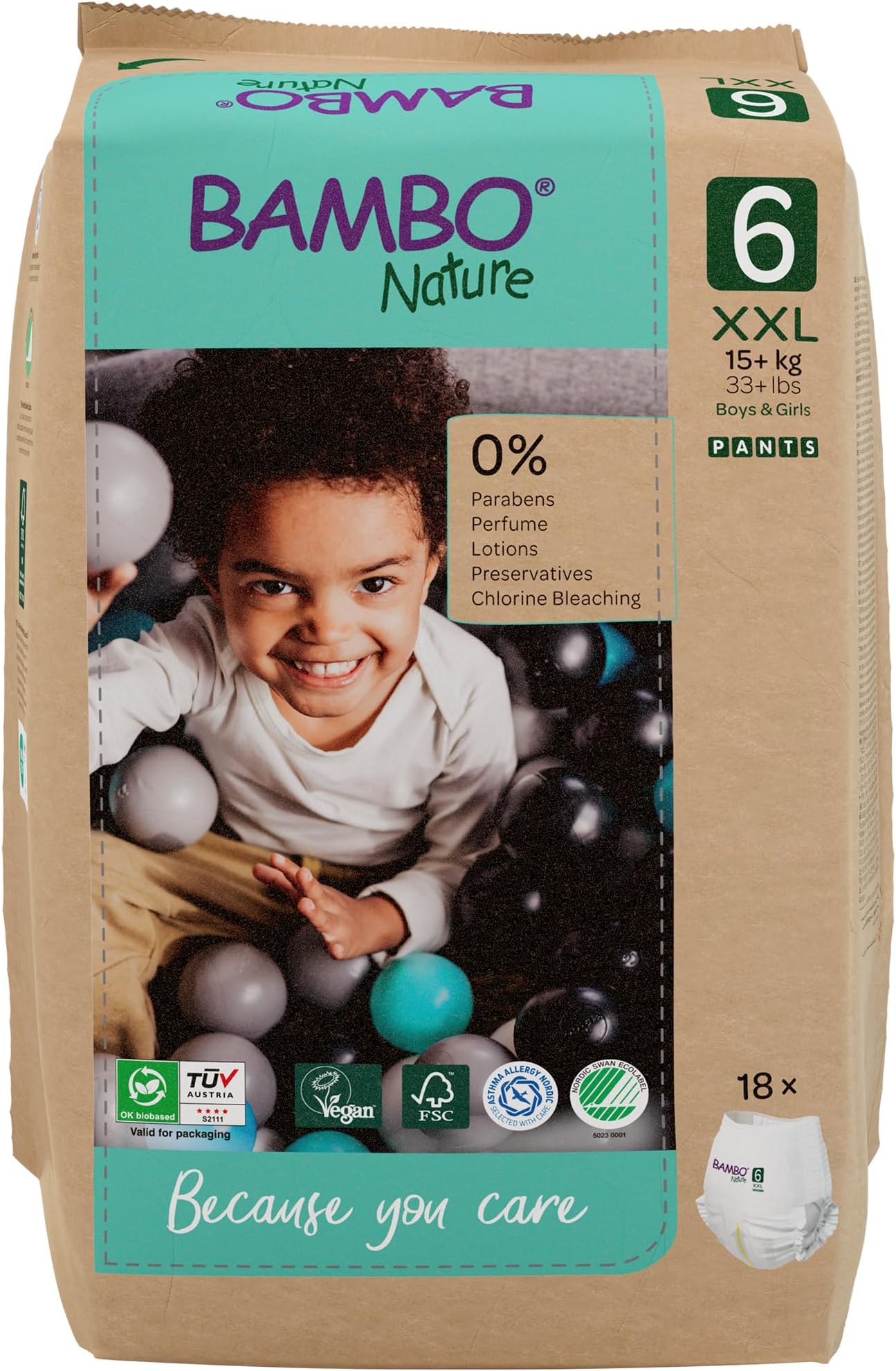 Bambo Nature Premium Training Pants (Size 6 XXL 15+kg), 18PK, Pull Ups, Eco-Labelled Potty Training Pants, Secure, Comfortable, Discreet for Active Day and Comfy Night's Sleep
