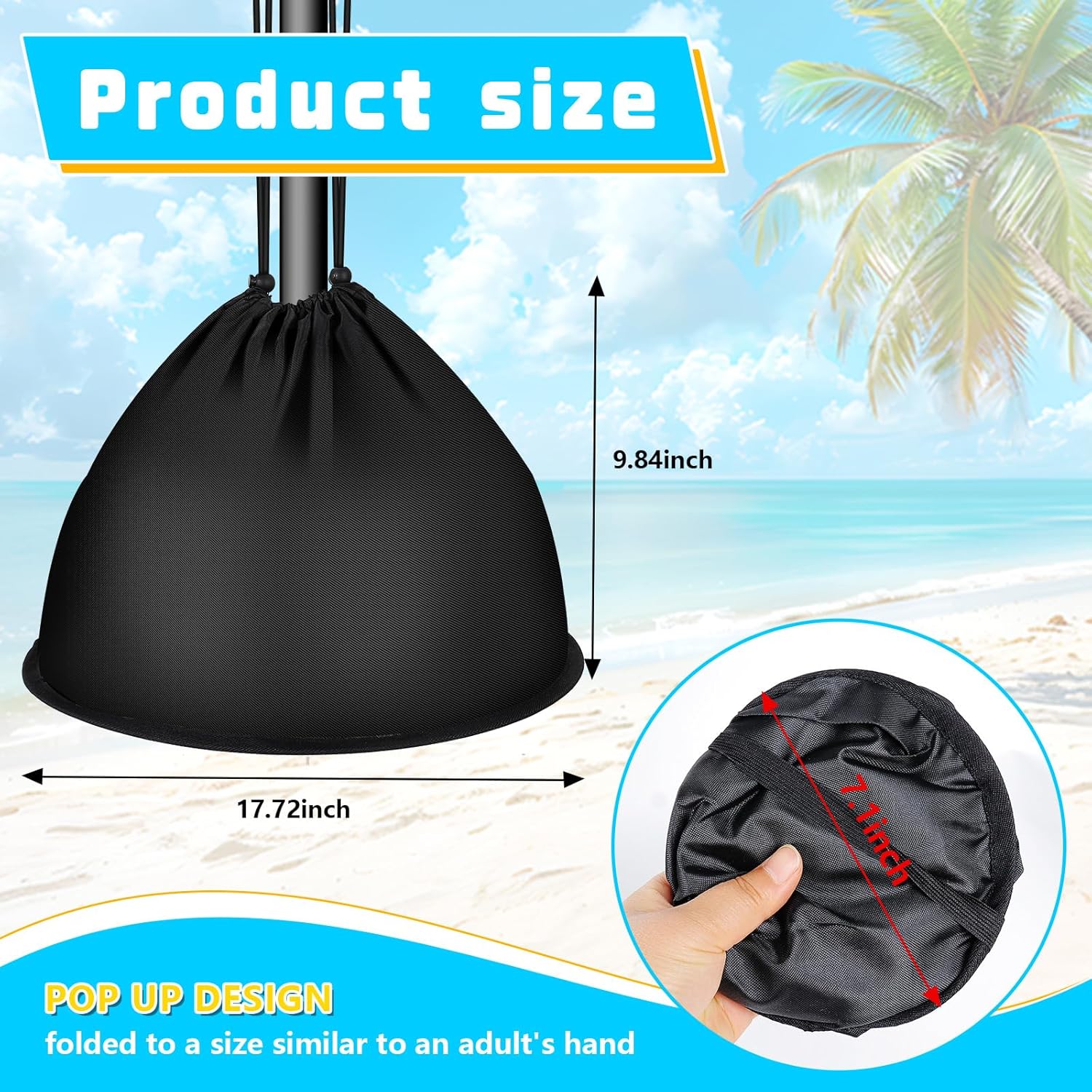 Pop up Beach Umbrella Anchor, Drawstring 600D Oxford Cloth Weights Sand Bags, Includes The Umbrella Hook, for Outdoor Patio Garden (1, Black) - Image 4