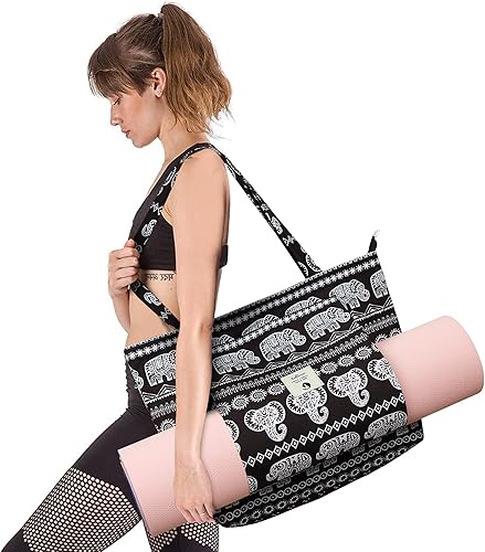 Miniatura 7 de WLLWOO WLLWOO Bolsas de yoga para mujer con esterillas de yoga, bolsas de transporte de lona para pilates, hombro para viajes, oficina, playa,