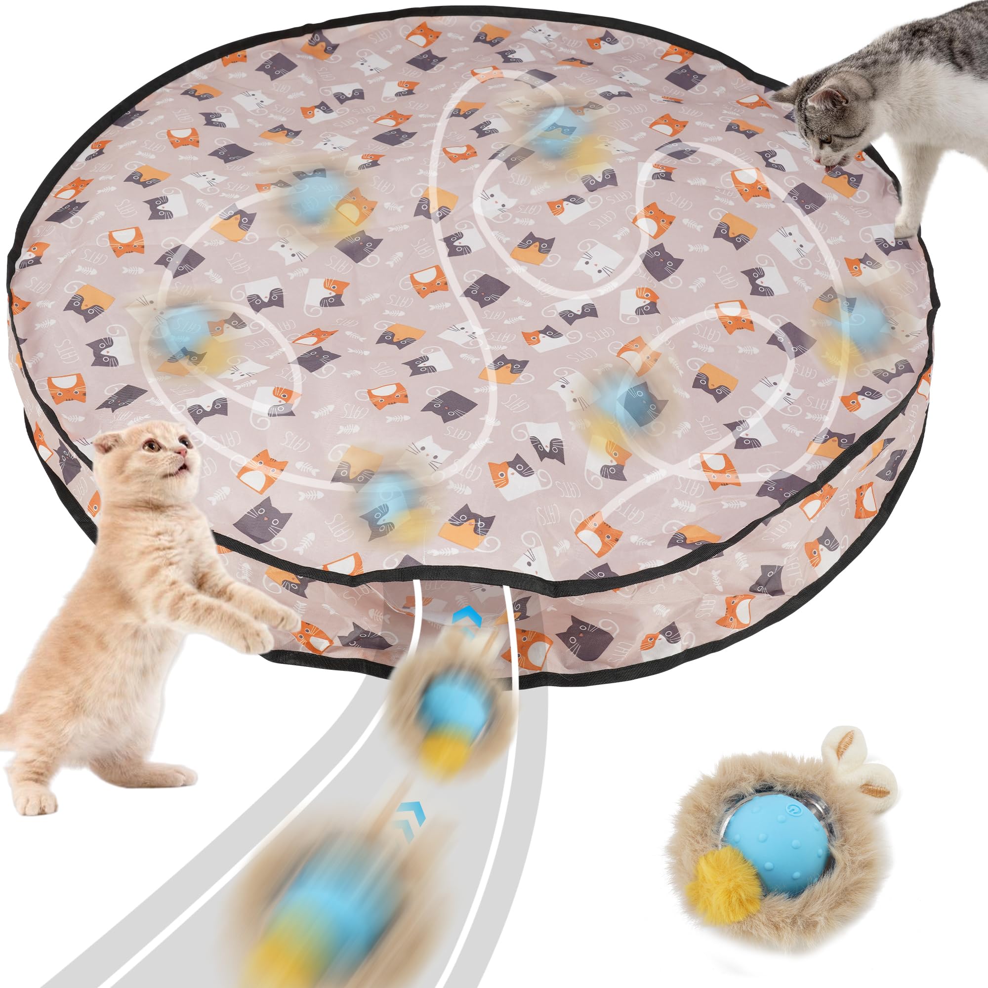 Hanpingban Interactive Cat Toy, Upgraded Cat Toys for Bored Indoor Adult Cats, Fast Rolling Ball in Play Mat, Hide and Seek Mouse Catching Game, Cat