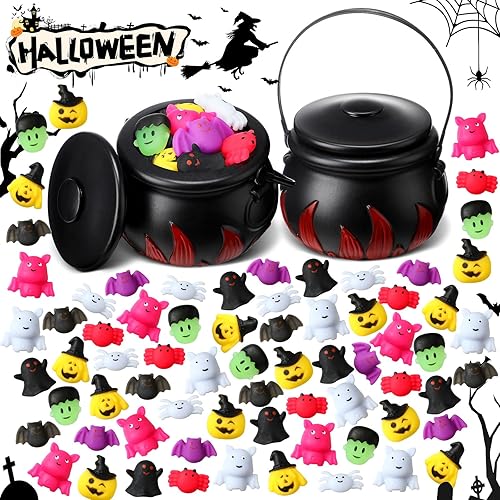 82 piezas de Halloween mini Squeeze incluyen 2 calderos de llama de Halloween y 80 juguetes para el estrés, recuerdo de fiesta de Halloween,