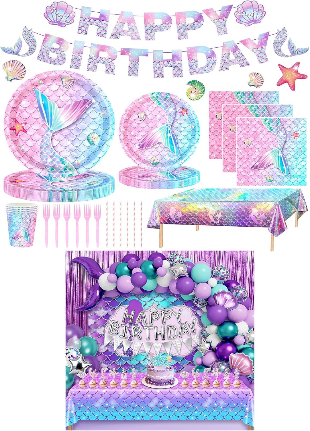 Mermaid Party Plates & Mermaid Birthday Decorations Bundle Products