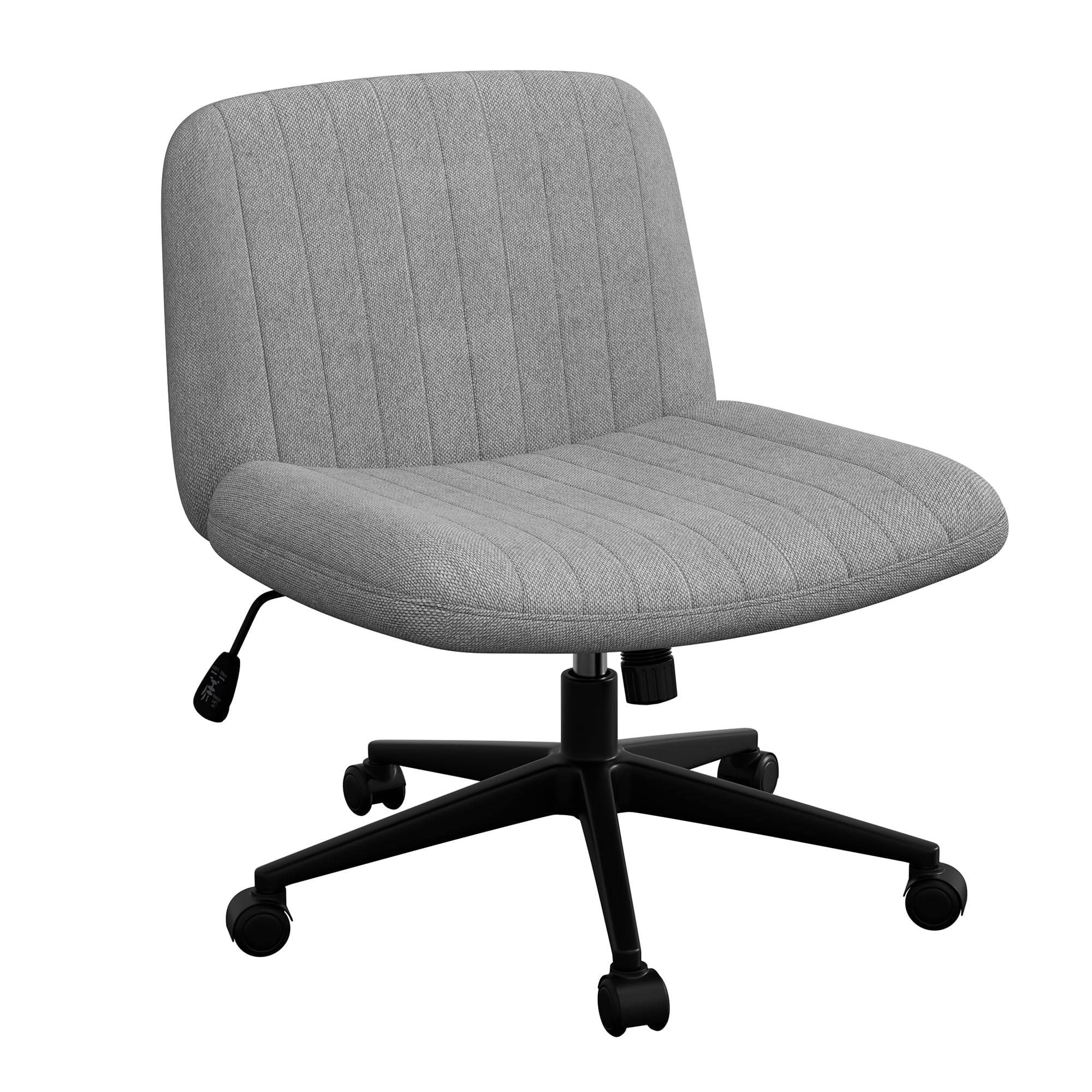 Shintenchi Criss Cross Chair,Cross Legged Office Seat with Wheels Armless Swivel Vanity Chair,Height Adjustable Wide Computer Task Seating for Home Office,Grey