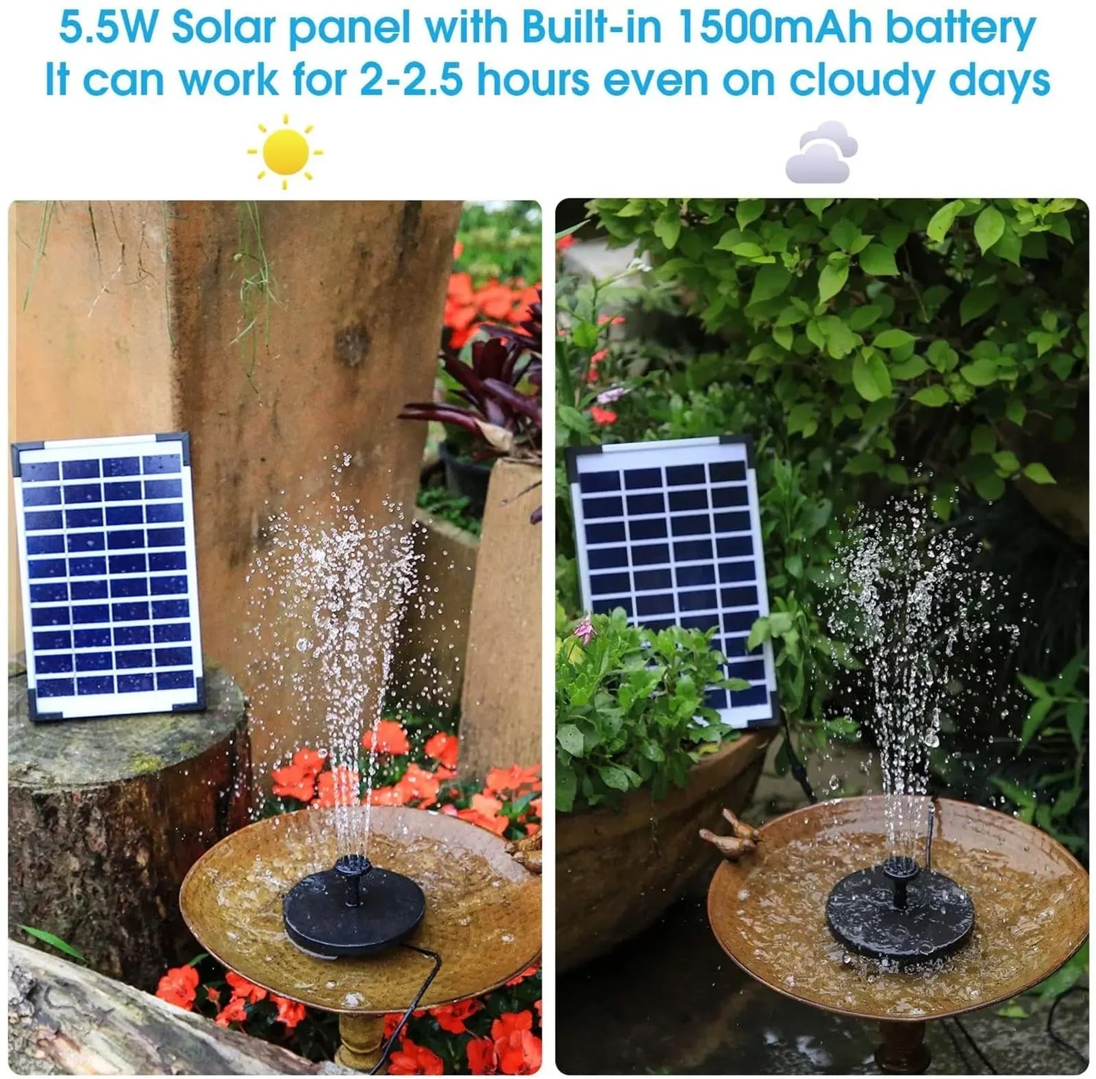Pompa for fontana solare con ugelli, tubo fai da te, pompa for, for uccelli, acquario, laghetto, giardino(5W)