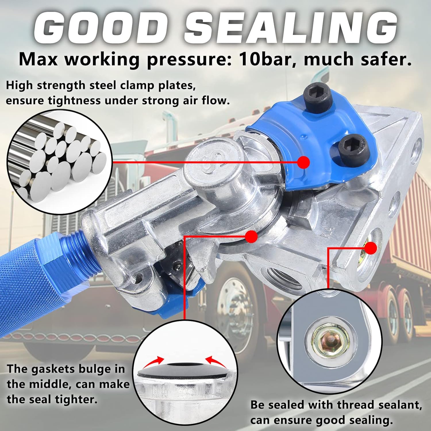 37 Degree Glad Hands Set with 2pcs Seals Universal Emergency Service Aluminum Gladhand Brake Air Hose Coupling Parts Handshake Kit Connectors for Semi Trucks Trailers Tractors, 1 Pair