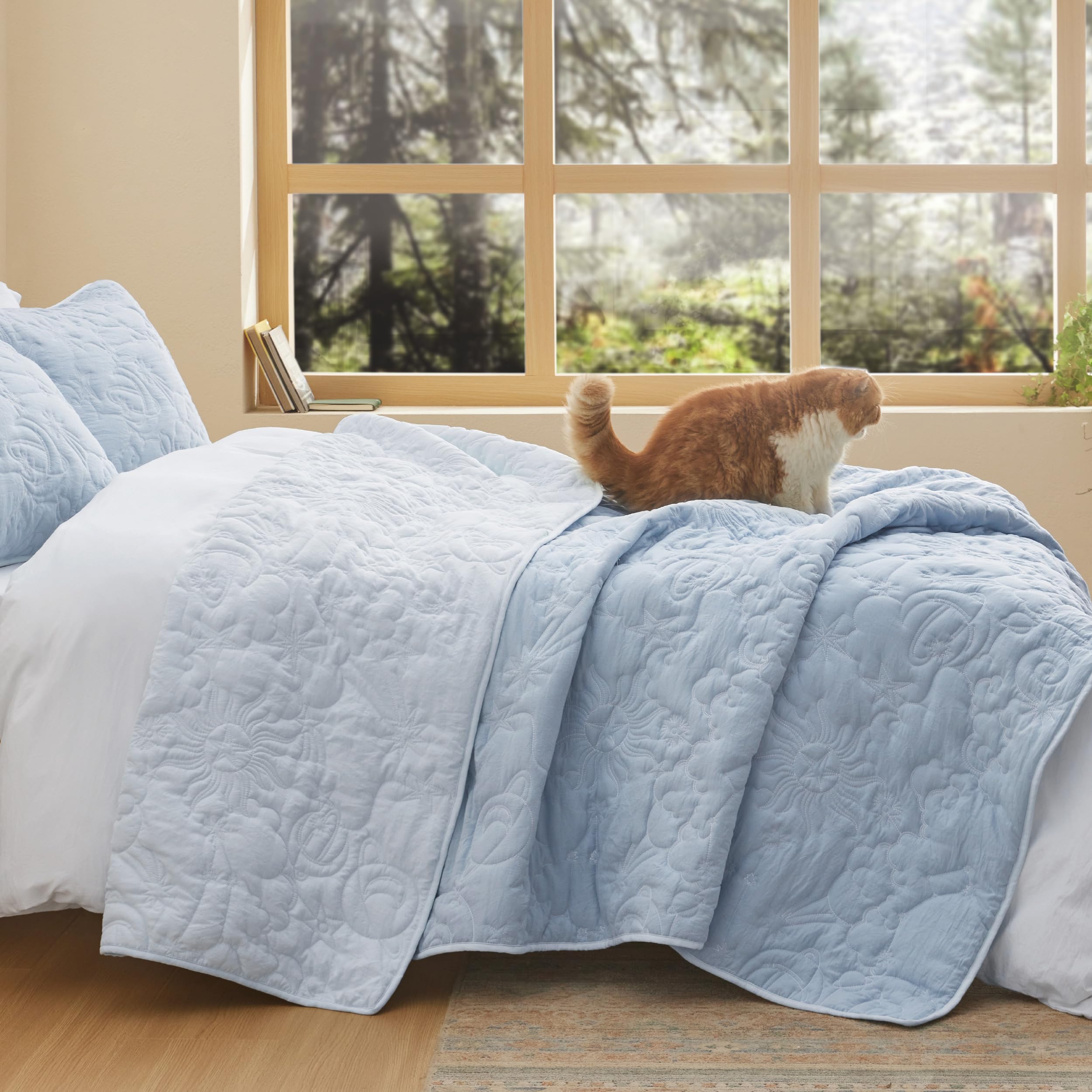 Bedsure King Celestial Coverlet - Lightweight Summer Quilt Set - Ash Blue Bedspread King Size - Reversible Quilt Bedding Set for All Seasons (Includes 1 Quilt, 2 Pillow Shams)