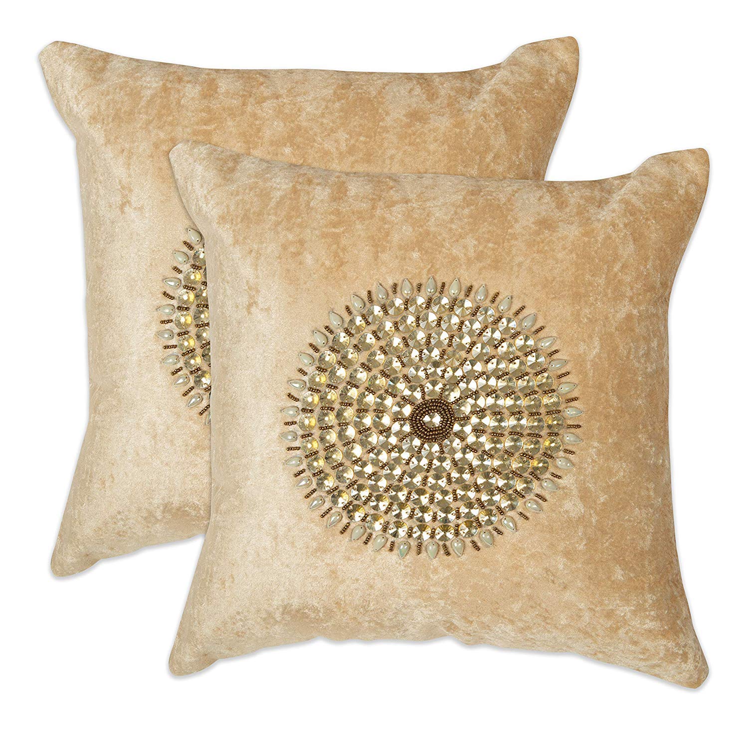 MONKDECORMandala Design Cushion Cover (Size-16x16 Inch.) Set of 5 Pcs (Beige Color)