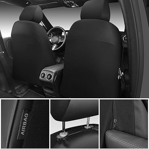 Miniatura 2 de CAR PASS Fundas de asiento de coche de piel sintética 3D de espuma 3D, fundas de asiento delantero de piel sintética negra para automóviles, ajuste