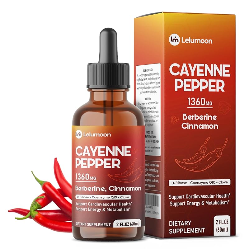 LELUMOON Suplemento fitoterápico líquido de pimenta-caiena com berberina e canela-do-Ceilão 1,360 mg, 60 mL