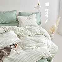 Vista 5 de Wake In Cloud - Juego de funda de edredón de algodón a rayas, rayas verticales a rayas de rayas y rayas rústicas, juego de ropa de cama de percal