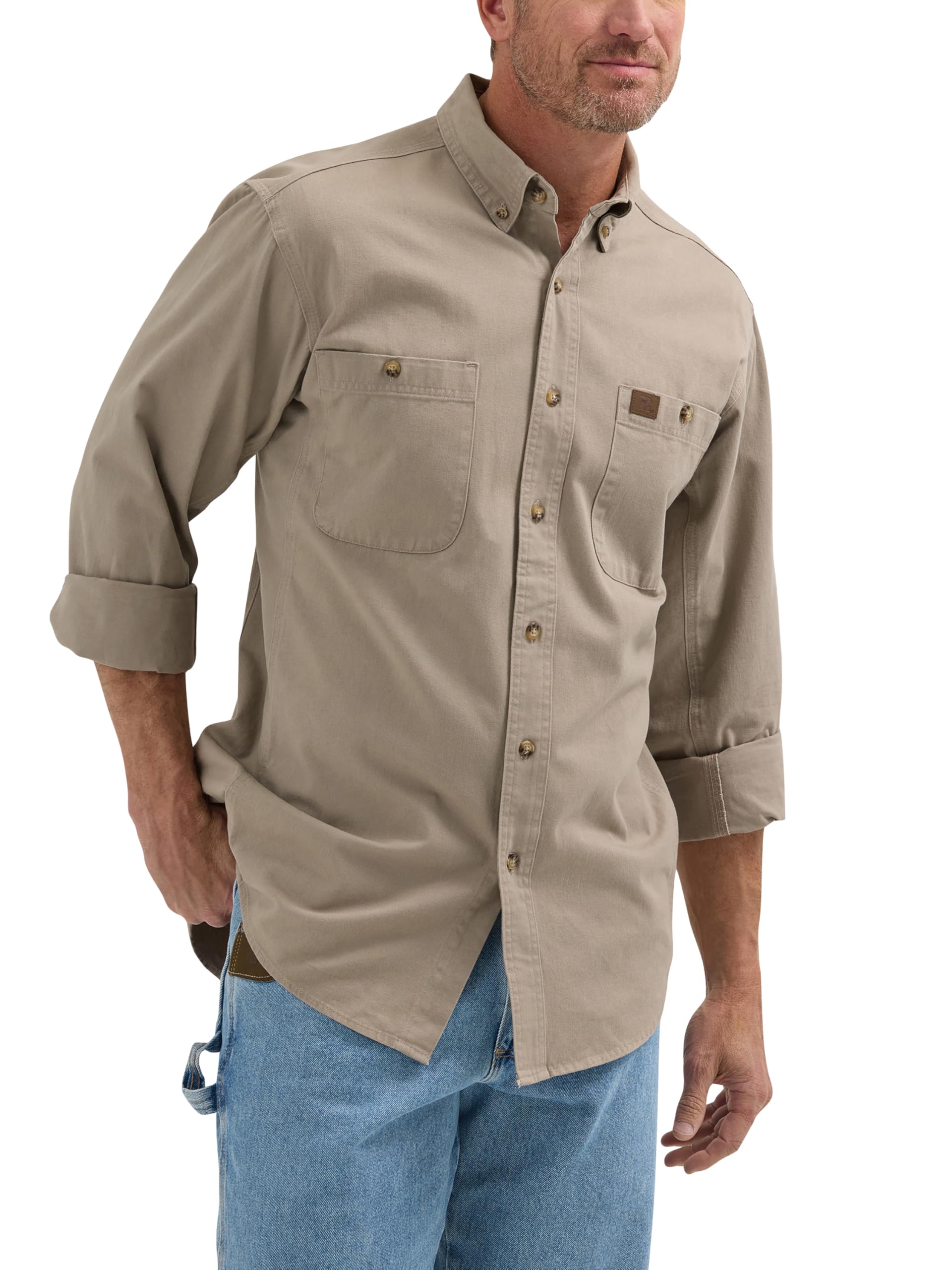 Wrangler Camisa de Trabajo de Manga Larga de Sarga Logger Camisa Hombre