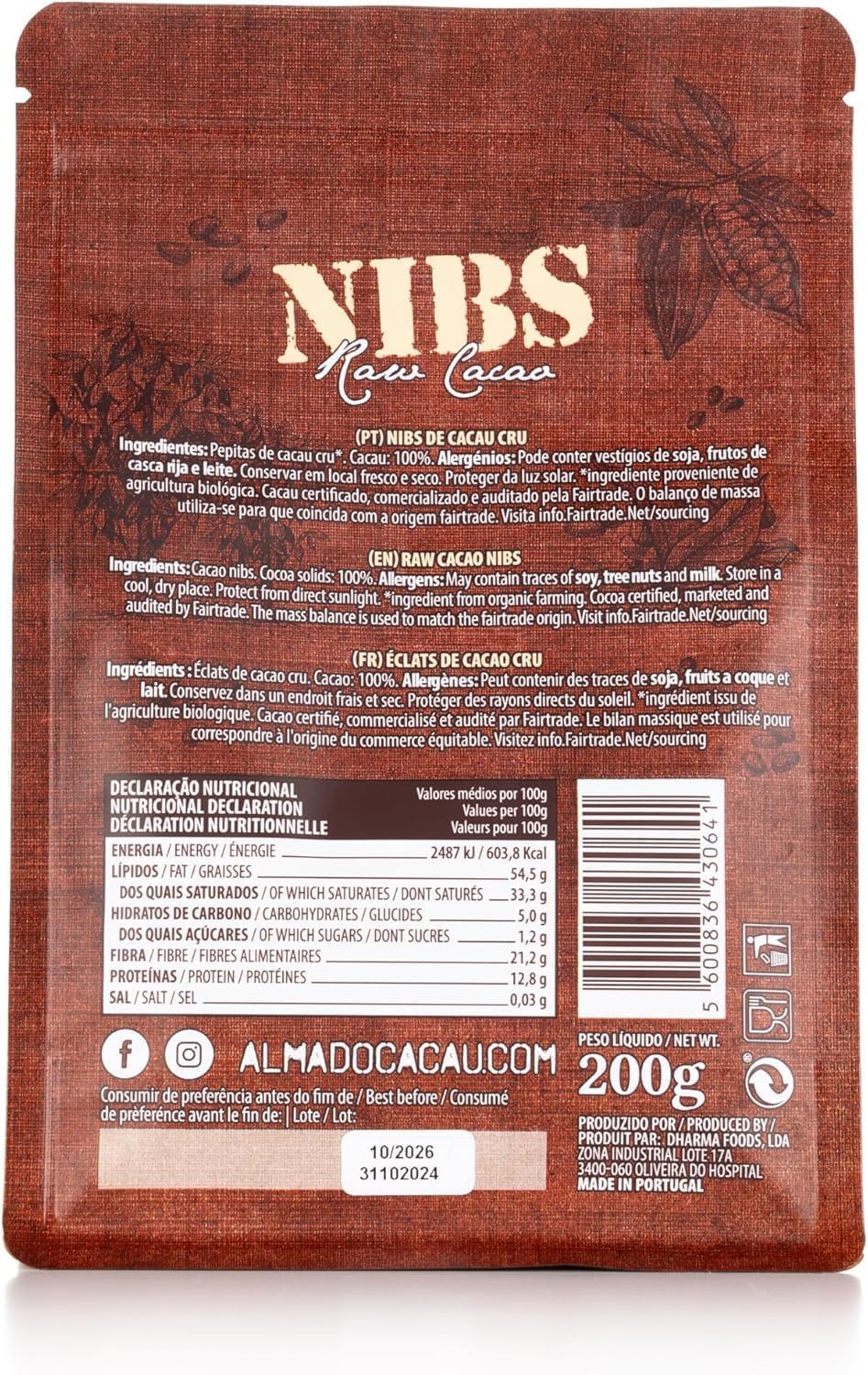 Nibs de cacao crudo 200g – 100% granos de cacao puro – Sin azúcar, natural, vegano y sin gluten – Ideal para hornear, batidos y toppings