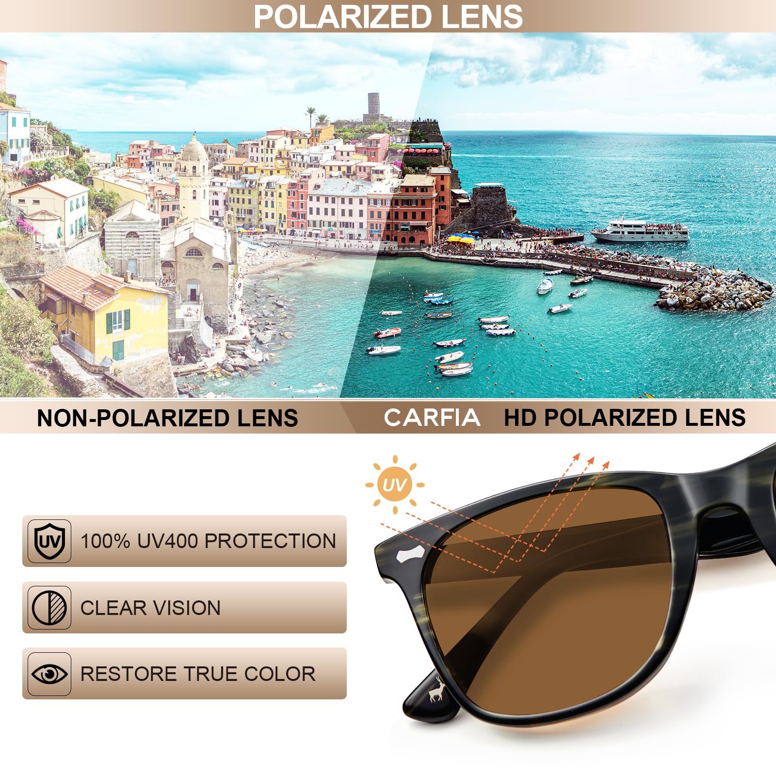 CARFIA Polarisierte Sonnenbrille Herren Sportbrille UV400 Cat 3 für Outdoor Golf Fahren Angeln